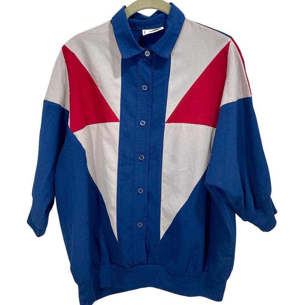 Vintage 90s Western Short Sleeve Top Geometric Batwing Button-Up Women's Size XL